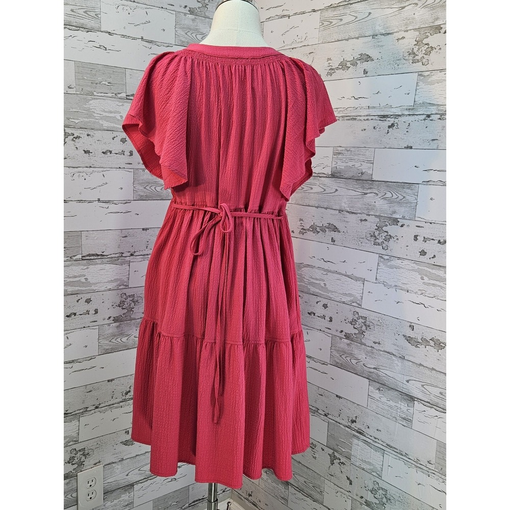 Calvin Klein Cottagecore Flared Sleeves Dress 8 Tiered Fuchsia Pink Fluttered - Picture 3 of 9